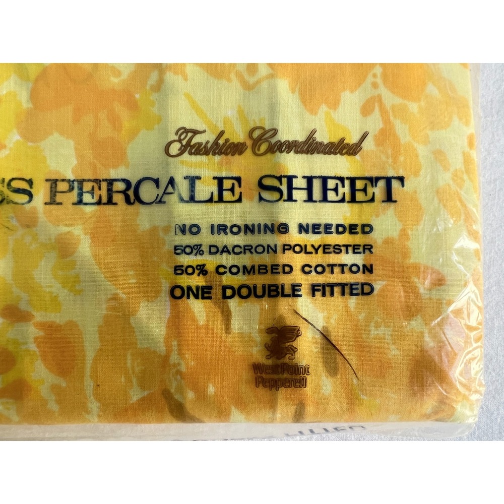 Vintage Martex Luxor Yellow Floral Double Sheet Set New Old Stock 70s Percale - Picture 13 of 15
